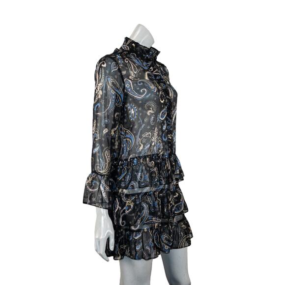 ZADIG & VOLTAIRE Women's Ribbie Paisley Short Dress Black sheer poly size XS - Picture 3 of 9